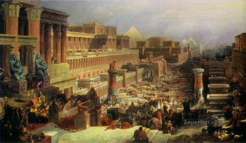 Landscapes Painting - departure of the israelites 1830 David Roberts RA cityscape